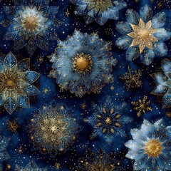 Colorful Floral Patterns with Gold Accents on Dark Background