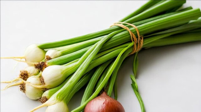 Bunch of unpeeled garlic on a white surface