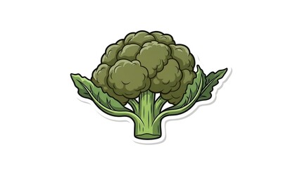 A cartoon broccoli illustration on a clean white background viewed from directly above with detailed green florets