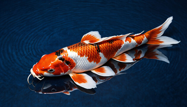 Koi Karpfen mit leuchtend roten Flecken auf wei&szlig;er Haut