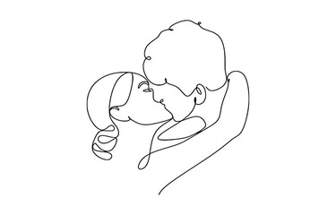 Continuous one line drawing of a lover and heart. Man and woman in love in oneline art style
