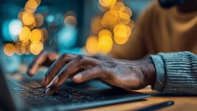 Closeup of hands typing supportive messages in an online LGBTQ+ forum highlighting virtual connection and empathy.