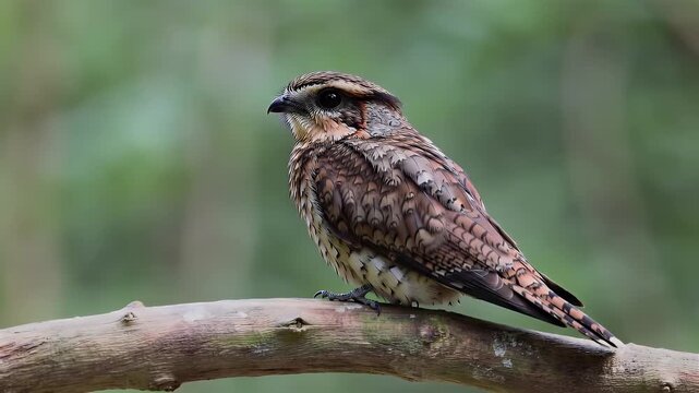 Collared Nightjar Bird Perched on Tree Branch in Natural Habitat