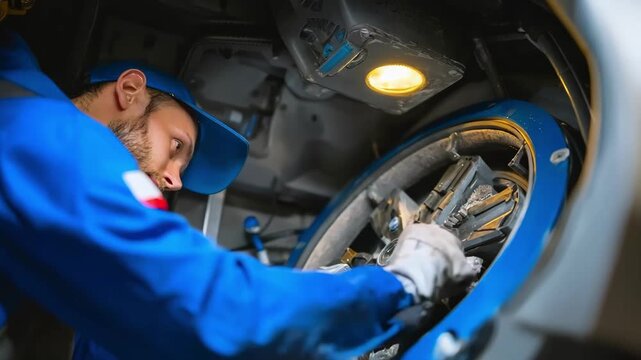 Medium shot focusing on a technician examining the dust bin and filters of a bagless vacuum cleaner demonstrating routine maintenance tasks.