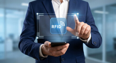 RFID, Radio Frequency Identification concept. Electronic data storage system that enhances computational capabilities and data