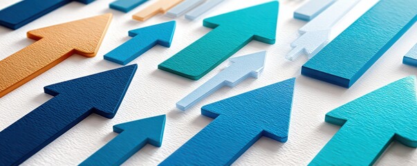 Colorful upward arrows symbolize growth, progress, and upward momentum in business and innovation