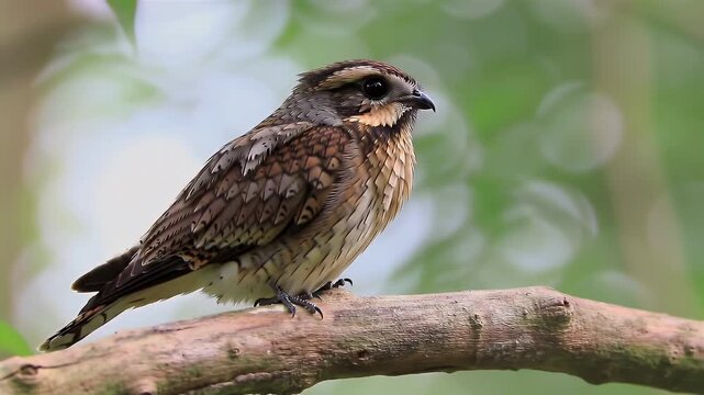 Striking Potoo Bird Perched on a Tree Branch in Natural Habitat