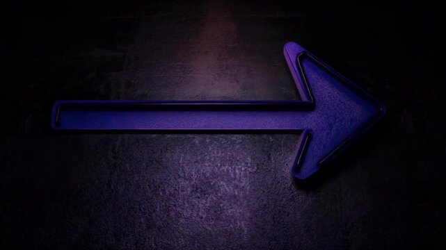 A vibrant purple neon arrow sign pointing towards the right.