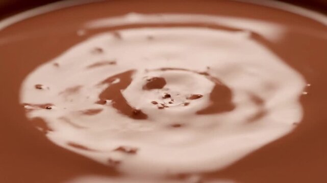 Clay Slip Pouring Slowly An extreme macro shot focusing on wet clay slip being gently poured or flowing slowly, highlighting the dynamic movement of the sheen as light reflects off its viscous