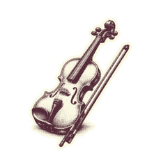 Vintage Violin Halftone Illustration isolated on transparent background, generative ai