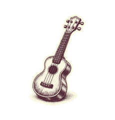 Vintage Ukulele Halftone Illustration isolated on transparent background, generative ai