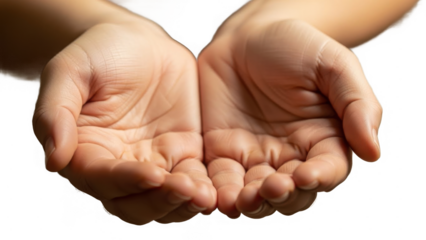 Cupped 3d open hands ready to receive or give, symbolizing charity, help, and prayer