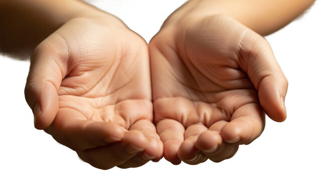 Cupped 3d open hands ready to receive or give, symbolizing charity, help, and prayer