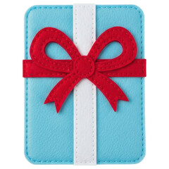 Felt gift box with white ribbon and red bow on transparent background