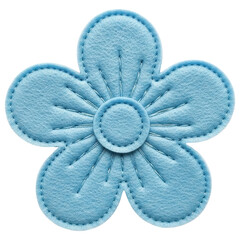 Light blue flower, simple embroidered felt applique for crafts on transparent background