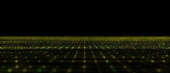 Abstract color perspective grid. Digital background in retro style. Cyber landscape on dark background. 3d rendering