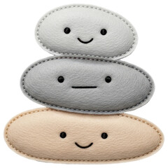 Stacked felt stones with different expressions, offering balance and calm on transparent background