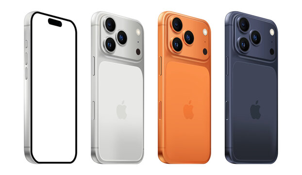 Apple iPhones 17 Pro side view with transparent screen, on transparent background, high resolution. The iPhone 17 Pro and iPhone 17 Pro Max are smartphones developed and marketed by Apple Inc.