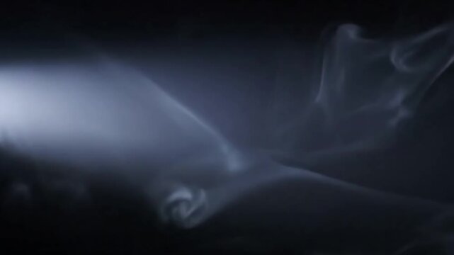 Abstract Smoke Dynamics Focus on the intricate and unpredictable movement of smoke as it interacts with a focused light source, creating evolving abstract forms and highlighting diffuse edges.