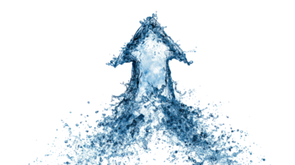Water splash shaped like rising arrow symbol