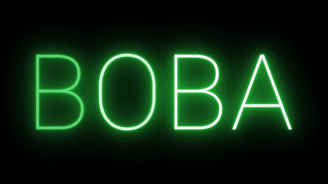 Flickering neon green Boba sign animated on black background.