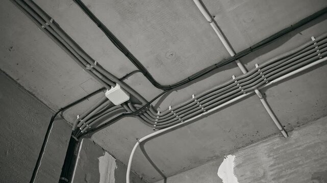 Corner Conduit With Junction Box, Installation Of Conduit And Junction Box Along Ceiling Corner