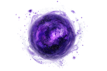 Dark purple cosmic sphere with galaxy texture and smoke . Space and sci-fi concept