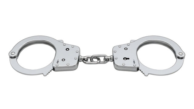 Silver police handcuffs isolated on transparent background isolated on white background