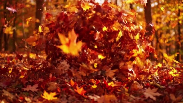 Autumnal Whirlpool Capturing the mesmerizing, dynamic motion of leaves forming a natural vortex on the ground.