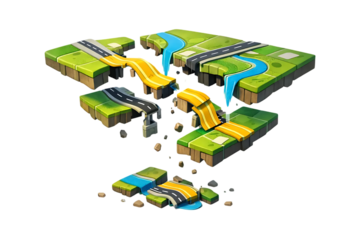 3D Cityscape with Waterways.