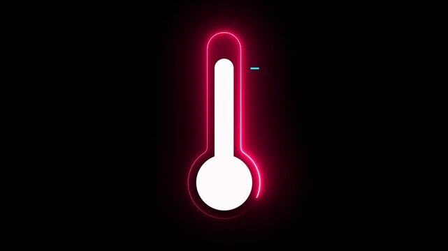 Neon glowing thermometer icon animation indicating 08 degree temperature increase or decline, representing weather and climate measurement with a modern medical-style design in 4K video.
