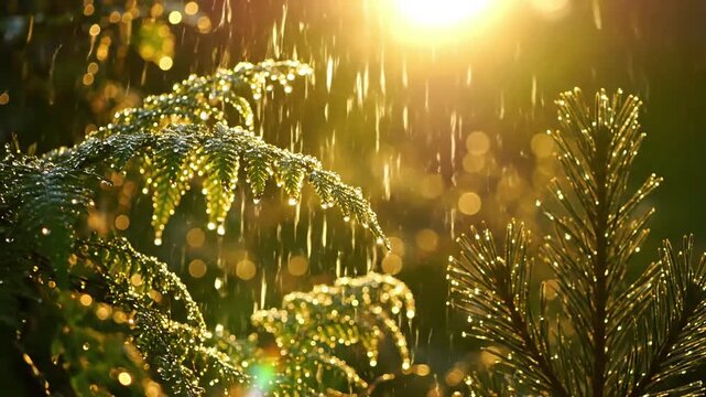 Macro Dew Drops Glistening in Sunlight Focus on the individual water droplets catching light.