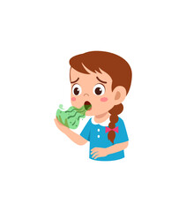 Cartoon-style girl showing discomfort and illness symptoms.