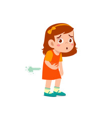 Obraz premium Cartoon-style girl showing discomfort and illness symptoms.