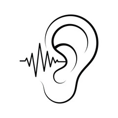 Obraz premium Ear icon, speech wave, minimalist line art drawing.