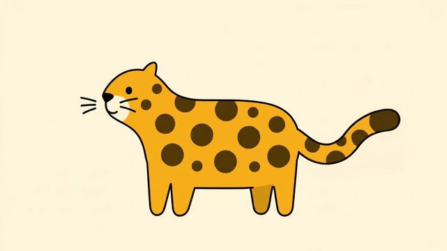 Whimsical Cartoon Style Flat Vector Illustration of a Cute Spotted Leopard Cat