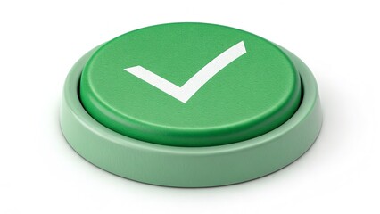 Round green confirmation button with white check mark symbol