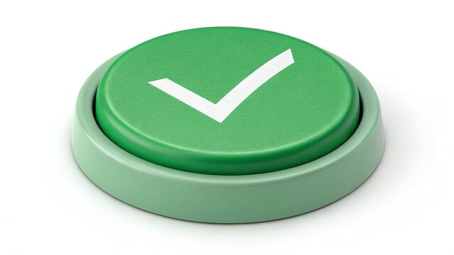 Round green confirmation button with white check mark symbol