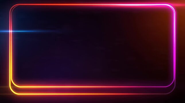 Vibrant neon lights create dynamic glowing rectangles on dark background
