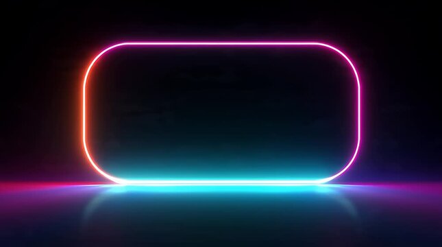 Vibrant neon light rectangle with colorful gradient glow on dark background