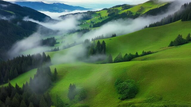Mountain Landscape. Slope Of Mountain Range With Coniferous Forest