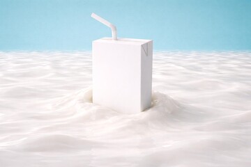 Minimalist Juice Carton with Straw on a Liquid Surface in Vibrant Setting