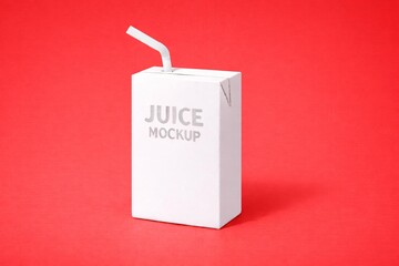 Minimalistic Juice Carton Mockup with Straw on Vibrant Red Background