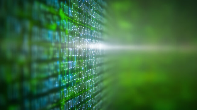 Abstract representation of a glowing digital matrix, showcasing data streams in vibrant green and blue hues, ideal for technology themes.