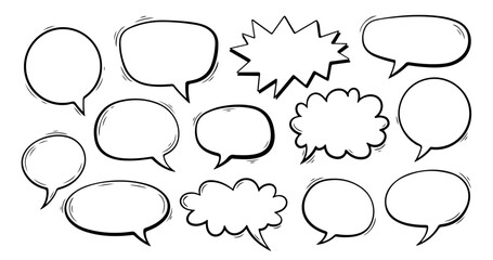 Hand Drawn Speech Bubbles Thought Clouds Comic Dialog Vector Set