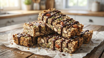 Homemade Granola Bars with Dark Chocolate Drizzle and Sea Salt