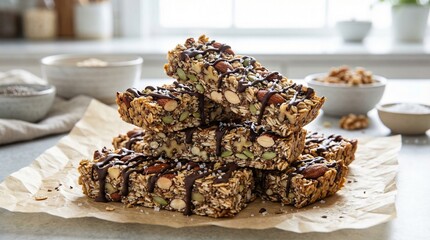 Homemade Nut and Seed Energy Bars with Dark Chocolate Drizzle