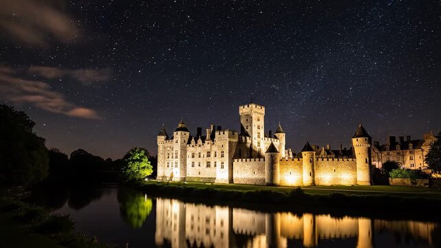 Warwick Castle Sunset Day to Night Time-Lapse 4K Video