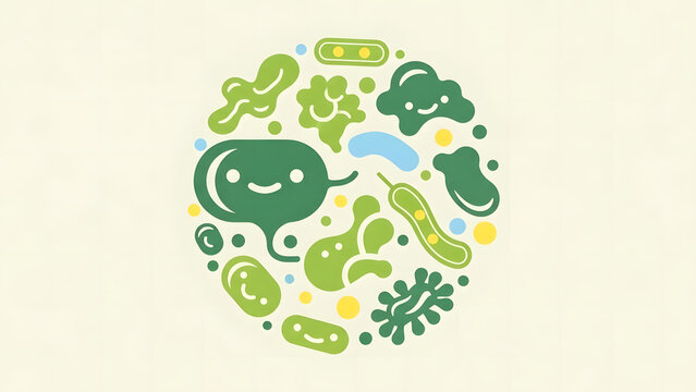 Cute cartoon germs and bacteria illustration with smiling faces, representing microbes and microorganisms in a fun and friendly way, perfect for science and health topics