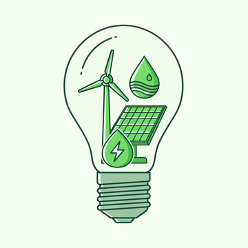 Sustainable Energy Icons Inside Light Bulb.